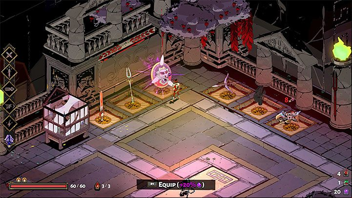 In the later stages of the campaign, a purple glow may appear when selecting weapons - the screenshot shows an example of this situation - Hades: Weapons and how to use them - In-game weapons - Hades Guide