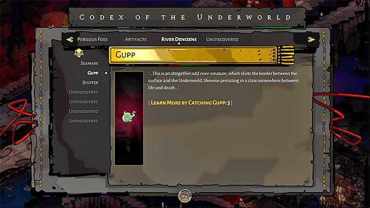 Information on the fish you caught appears in the Codex - Hades: Fishing - how to unlock? - FAQ - Hades Guide