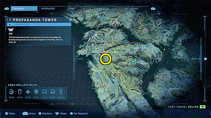 The tower is in the central part of the region - Halo Infinite: Propaganda towers (Lockdown) - Lockdown - Halo Infinite Guide