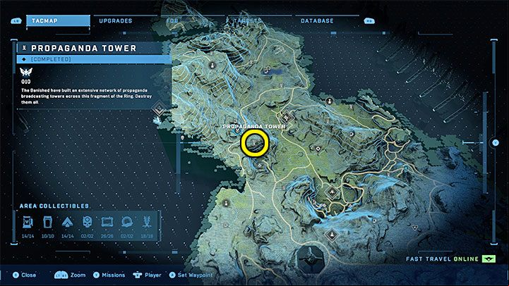 The tower is in the central part of the region, near the FOB base - Halo Infinite: Propaganda towers (Connections) - Connections - Halo Infinite Guide