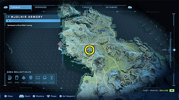 The armory is in the central part of the region, next to one of the FOB bases - Halo Infinite: Mjolnir Armory and Spartan Cores (Connections) - Connections - Halo Infinite Guide