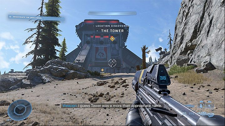 The third yellow marker symbolizes The Tower and this is the location to which you must eventually go to push the main plot forward - Halo Infinite: Recovery - walkthrough, solution - Main missions - Halo Infinite Guide