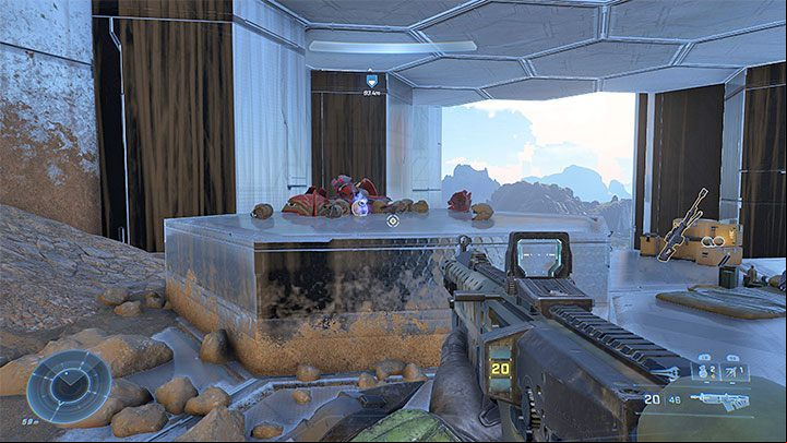 In the case of more remote shelves, you can boost your efforts by sprinting and firing th rope mid-air - Halo Infinite: Fog, 7th skull (open world) - location, where to find? - Skulls - Halo Infinite Guide