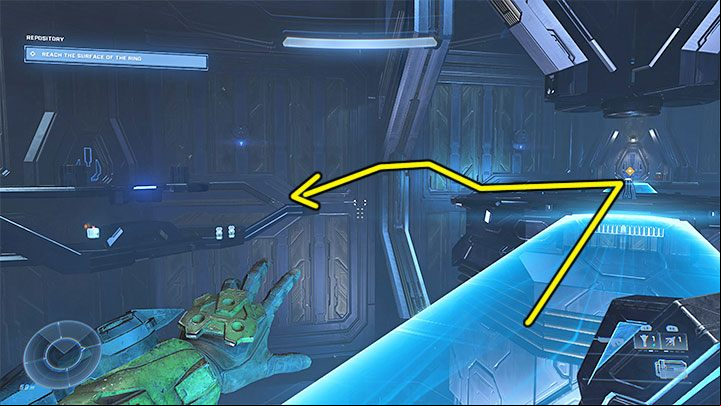 All the while carrying the seed, you need to reach the balconies on the opposite side of the room - step by step instruction - Halo Infinite: Grunt Birthday Party, 4th skull (Repository) - where to find? - Skulls - Halo Infinite Guide