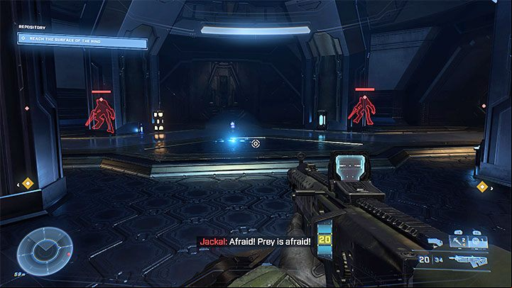 Beware of stealthed enemies wielding blades - use the sensor if they are too much - Halo Infinite: Grunt Birthday Party, 4th skull (Repository) - where to find? - Skulls - Halo Infinite Guide