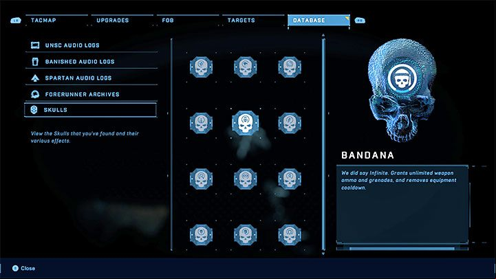 This is the most powerful of all skulls, guaranteeing massive advantages - infinite ammo and grenades - Halo Infinite: Bandana, 5th skull (Silent Auditorium) - where to find? - Skulls - Halo Infinite Guide