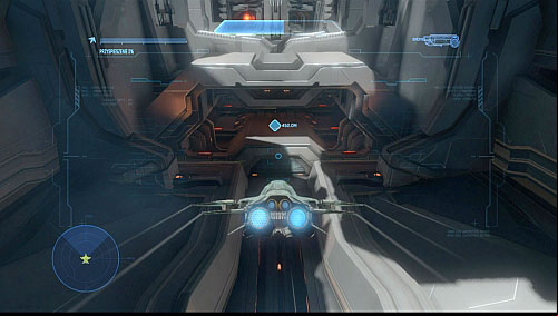 When the further way seems to be blocked, its enough to fly into the bottom tunnel - Get inside the ship - Midnight - Halo 4 - Game Guide and Walkthrough
