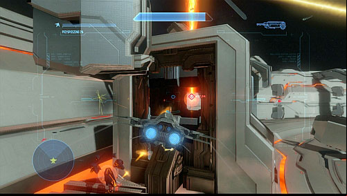 At the end, you reach an open space, where you need to destroy four reactors - Get inside the ship - Midnight - Halo 4 - Game Guide and Walkthrough