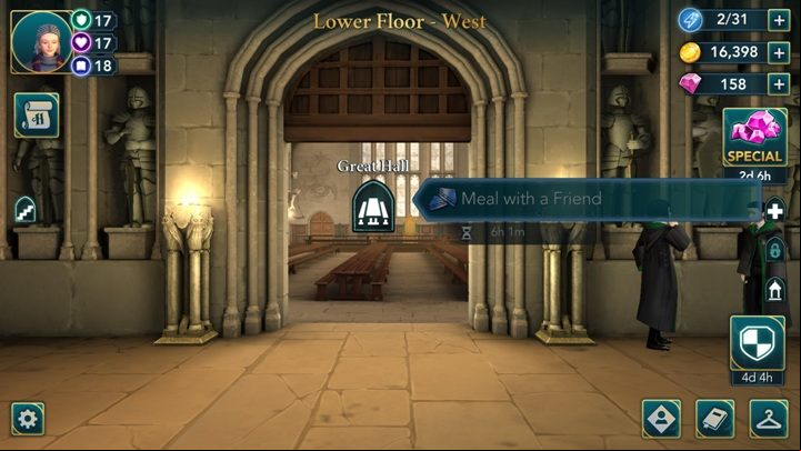 Meal with a Friend - you can dine together in the Great Hall, on the Lower Floor - West - How to develop friendships with fellow students outside of regular missions? - Basic tips - Harry Potter: The Hogwarts Mystery Game Guide