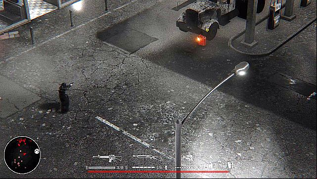 A single, well-aimed shot at the canister will blow up the entire fuel station. - Mission 3 - Train | Walkthrough - Walkthrough - Hatred Game Guide & Walkthrough
