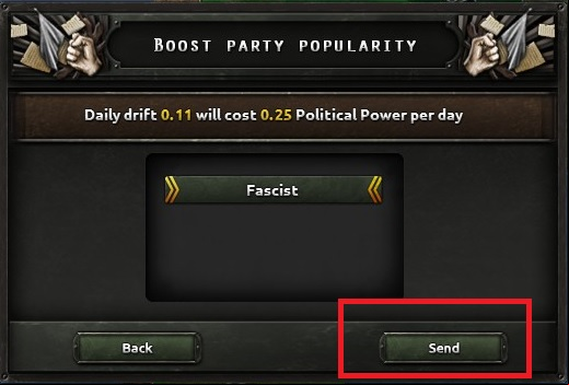 After you learn the conditions of this political action, you have to press the button marked in the above screenshot - 10 simple steps for beginners - Basics - Hearts of Iron IV Game Guide