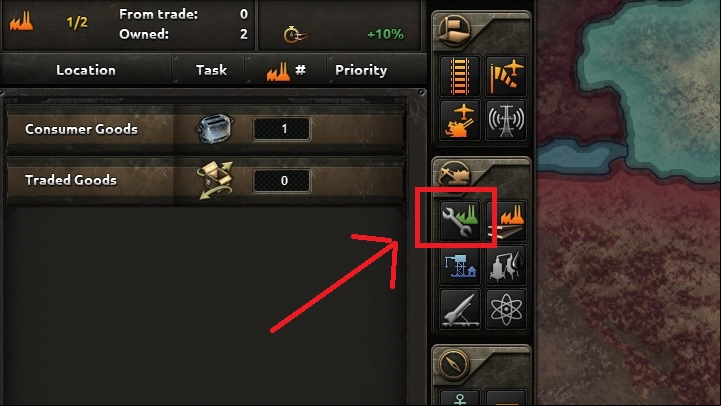 From the , select the icon of the military factory - 10 simple steps for beginners - Basics - Hearts of Iron IV Game Guide
