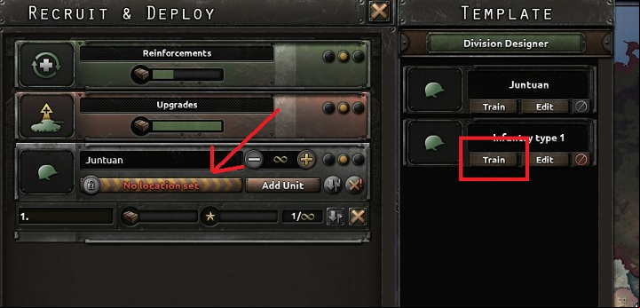 To deploy a division, you have to pick one of the existing templates and click the button marked in the above screenshot - 10 simple steps for beginners - Basics - Hearts of Iron IV Game Guide