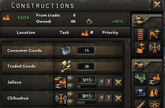 The above screenshot presents the building window - Development of infrastructure - Economy - Hearts of Iron IV Game Guide