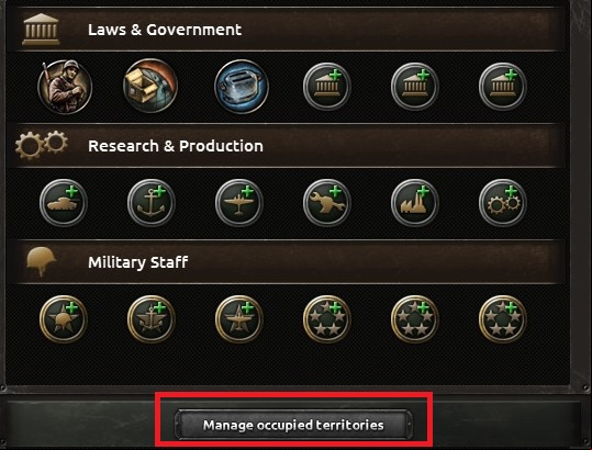 On the above picture you can see the further part of the which relates to political decisions - Game interface - Basics - Hearts of Iron IV Game Guide