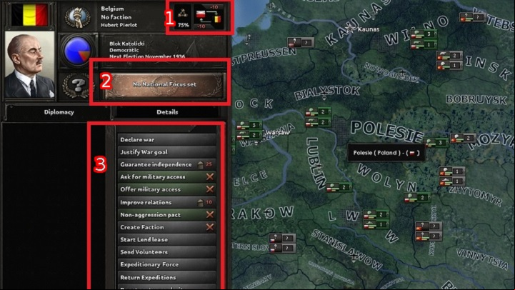 The second layer of the diplomacy has almost identical construction as the upper part of the government - Game interface - Basics - Hearts of Iron IV Game Guide