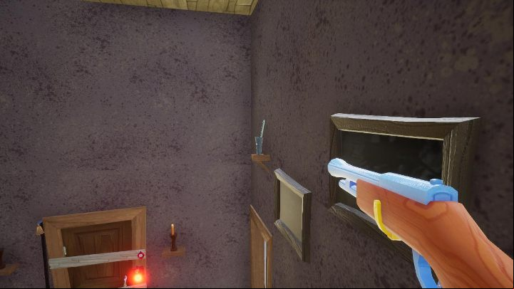 Go to the stairs where you started the game and use rifle to shoot a screwdriver as shown in the picture above - Hello Neighbor: Hello Granny walkthrough - Hello Granny Walkthrough - Hello Neighbor Game Guide