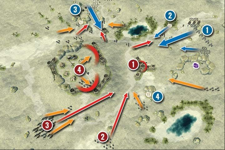 The situation on the map looks as follows - Mission 20 - Kerrash Hill | Campaign - Human Campaign - Hex Commander Game Guide