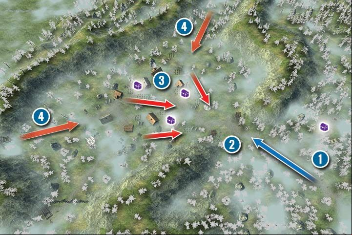 You start the mission with a small force, consisting of several units and heroes (1) - Mission 12 - ing the Village | Elves Campaign - Elves Campaign - Hex Commander Game Guide