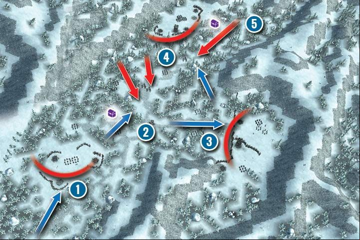 You start the mission in the southern part of the map with a small army of Elven units - Mission 16 - Mountain Hideout | Elves Campaign - Elves Campaign - Hex Commander Game Guide