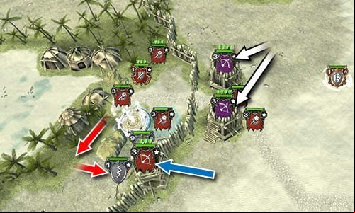A Rage scroll used on the Archers inside the outer tower can help you a lot (the white arrows), although you can defeat them by using the Catapult - Mission 19 - Kerdan | Campaign - Human Campaign - Hex Commander Game Guide