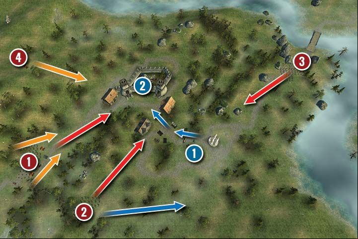 This mission starts in the middle of the map, right next to the only working teleport here (1) - Mission 28 - Towers of Ara | Campaign - Human Campaign - Hex Commander Game Guide