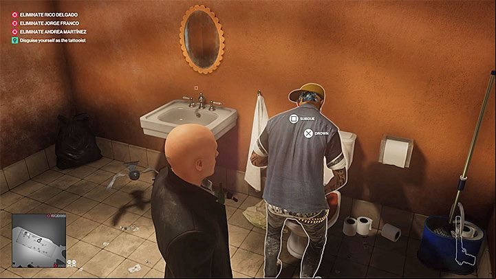 P-Power will go to the toilet after drinking the liquid - Hitman 2: Story Missions - Three-Headed Serpent walkthrough - Three-Headed Serpent (Santa Fortuna) - Hitman 2 Guide