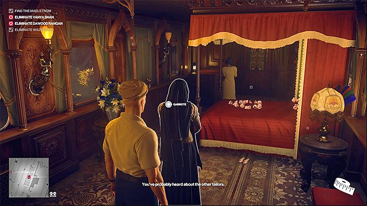 Take the Measuring Tape from the table (this item is also inside the tailor shop) and start measuring the target - Hitman 2: Story Missions - Chasing a Ghost walkthrough - Chasing a Ghost (Mumbai) - Hitman 2 Guide