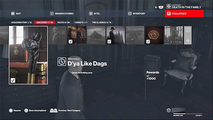 Regardless of how you got inside, find the walking cane with a bulldog's head - Hitman 3: Secret rooms - how to open them? Dartmoor, walkthrough - Death in the Family - Dartmoor - Hitman 3 Guide