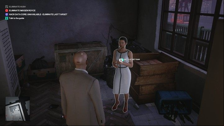 Exit the bathroom, go through the kitchen and talk to the woman who will show you around the facility - Hitman 3: Certainty Principle - Chongqing, Mission Stories, solution - End Of An Era - Chongqing - Hitman 3 Guide