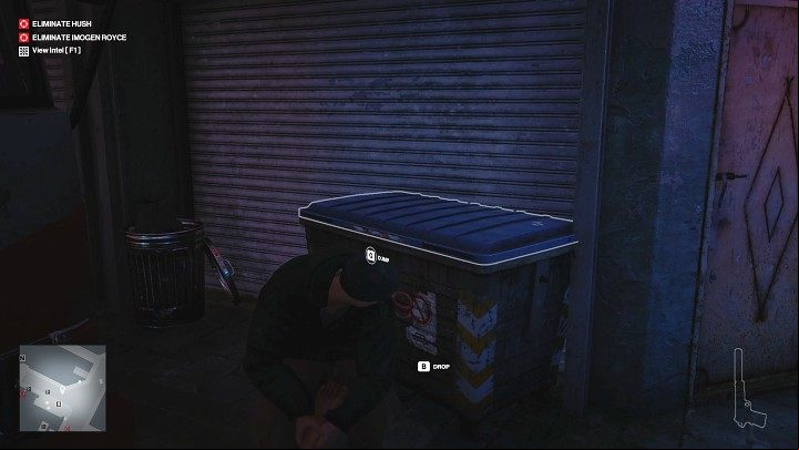 Drag the man's body to the other side of the street and hide it in a container - Hitman 3: Impulse Control - Chongqing - Mission Story, walkthrough - End Of An Era - Chongqing - Hitman 3 Guide