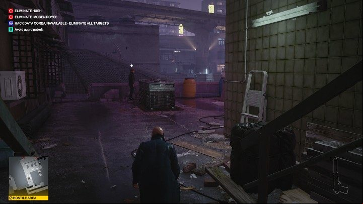 Go lower and wait for the guard standing by the wall to leave his position - Hitman 3: All-Seeing Eyes - Chongqing, Mission Story, walkthrough - End Of An Era - Chongqing - Hitman 3 Guide