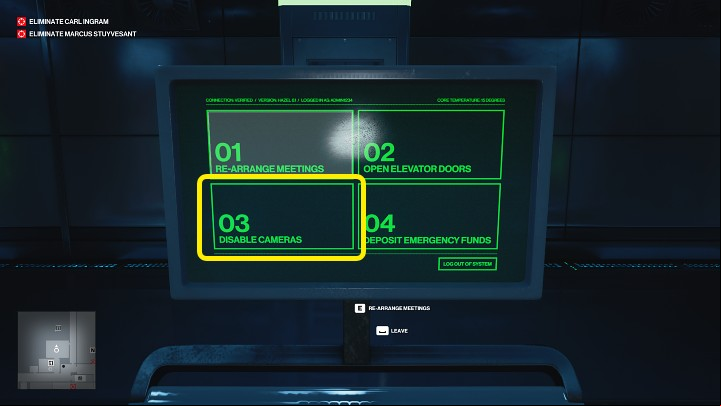 Now you simply need to click the third tile (Disable Cameras), and a moment later the screens in the security room will stop working immediately - Hitman 3: CCTV (Dubai) - how and where to sabotage it? - On Top of the World - Dubai - Hitman 3 Guide