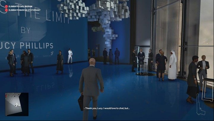 In the beginning, go through the bar area and head to the art gallery - Hitman 3: Marcus Stuyvesant - how to kill him? Dubai, walkthrough - On Top of the World - Dubai - Hitman 3 Guide