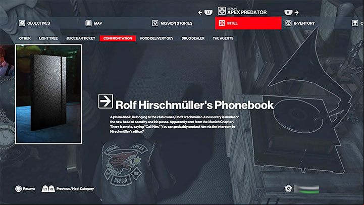 Additionally, inspect the area where you assaulted the club owner to find Rolf Hirschmuller's Phonebook - Hitman 3: The Assassination of Agent Montgomery (The Leader) - Berlin, walkthrough - Apex Predator - Berlin - Hitman 3 Guide