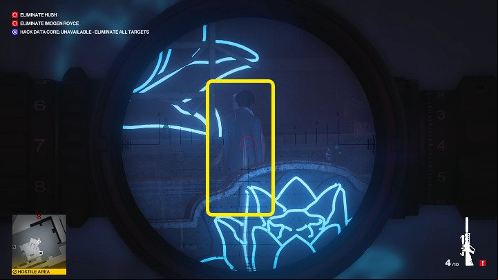During the conversation, Imogen Royce will move forward a bit and align with Hush - this is the perfect time to take a shot and eliminate two targets at the same time - Hitman 3: Hush - how to kill? - Chongqing, China, walkthrough - End Of An Era - Chongqing - Hitman 3 Guide