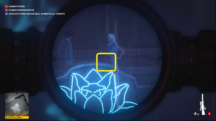 Wait for Hush to approach Imogen Royce and shoot the gas barrel twice - Hitman 3: Hush - how to kill? - Chongqing, China, walkthrough - End Of An Era - Chongqing - Hitman 3 Guide