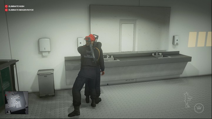 Hide behind the flowerbeds and wait for the guard to enter the restroom - Hitman 3: CCTV in Chongqing (China) - where it is stored? - End Of An Era - Chongqing - Hitman 3 Guide