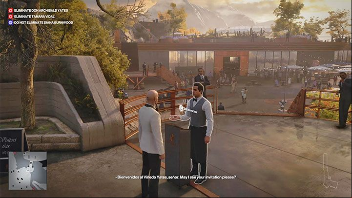Reach the public area of the winery, for example, by presenting an invitation at the entrance (point 8 on the map) - Hitman 3: Surveillance cameras - where to sabotage it? - The Farewell - Mendoza - Hitman 3 Guide
