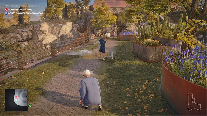 Have Tamara move towards one of the broken lamps, then turn the faucet to electrocute her - Hitman 3: How to kill Tamara Vidal? Mendoza, walkthrough, guide - The Farewell - Mendoza - Hitman 3 Guide