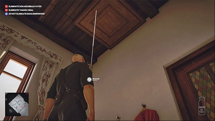 We recommend heading to the attic (point nr 52 on the map), as it is a great spot to shoot from - Hitman 3: How to kill Tamara Vidal? Mendoza, walkthrough, guide - The Farewell - Mendoza - Hitman 3 Guide