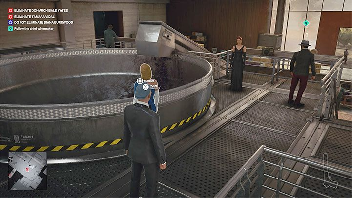 As the tour advances, you will reach the fermentation room (point 25 on the map) where you will be able to ask Vargas (the tour guide) about the surrounding machinery - Hitman 3: How to unlock the Ripe for the Picking trophy/achievement? - Trophy Guide - Hitman 3 Guide