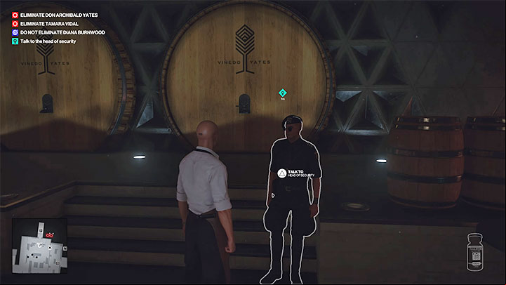 If you don't want to be recorded by the cameras, don't go to the barrel room by opening the refrigerator door, but by going through the ventilation tunnels - Hitman 3: How to unlock the Ripe for the Picking trophy/achievement? - Trophy Guide - Hitman 3 Guide