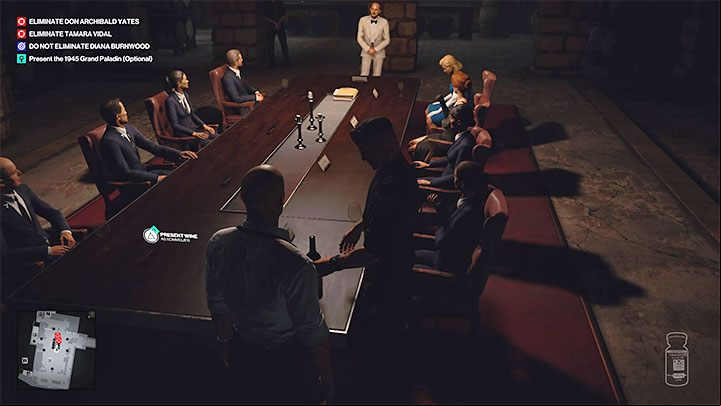 Place the wine on the table - it will automatically be picked up by the head of security, who will start pouring it among the meeting attendees - Hitman 3: How to unlock the Ripe for the Picking trophy/achievement? - Trophy Guide - Hitman 3 Guide