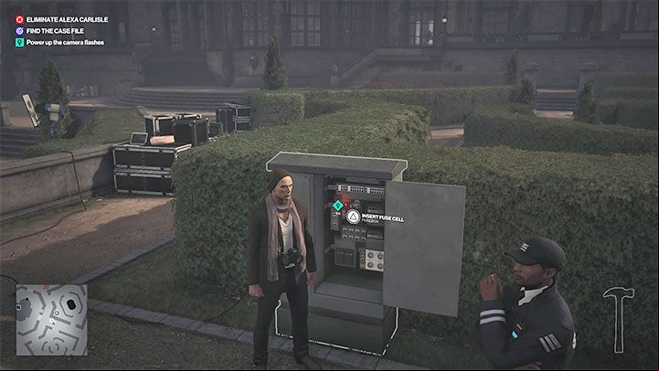 Once you got the cell, head to the fuse box located west of the fountain in the garden - Hitman 3: A Day to - Dartmoor, Mission Stories, walkthrough - Death in the Family - Dartmoor - Hitman 3 Guide