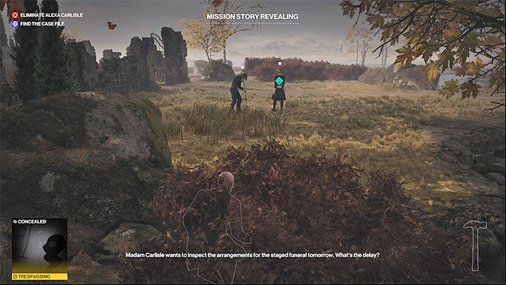 This task involves posing as the gravedigger and cleverly getting rid of Alexa while she inspects the cemetery preparations - Hitman 3: Her Final Resting Place - Dartmoor, Mission Stories, walkthrough - Death in the Family - Dartmoor - Hitman 3 Guide