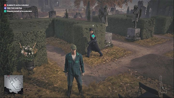 You must now eliminate the gravedigger to get his outfit - Hitman 3: Her Final Resting Place - Dartmoor, Mission Stories, walkthrough - Death in the Family - Dartmoor - Hitman 3 Guide