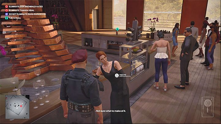 Carefully approach Diana, who always accompanies Tamara - Hitman 3: Eyes on Target - Mendoza, walkthrough, mission stories - The Farewell - Mendoza - Hitman 3 Guide