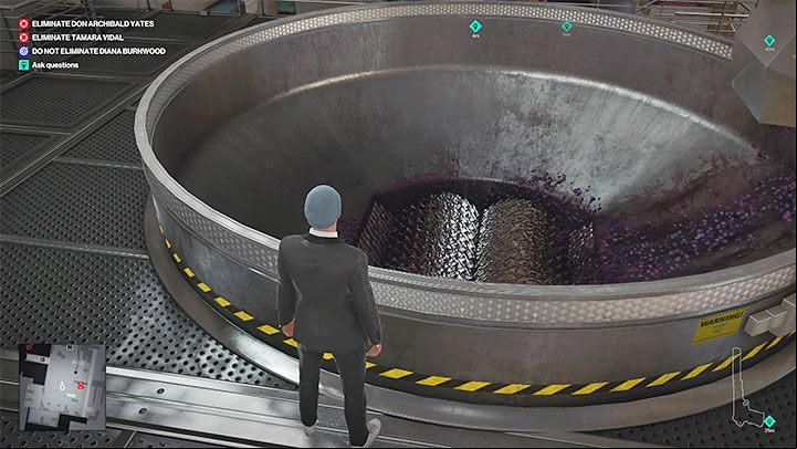 The second possible option is concerned with the grape crusher located in the production room (no - Hitman 3: The Tour - Mendoza, walkthrough, mission story - The Farewell - Mendoza - Hitman 3 Guide