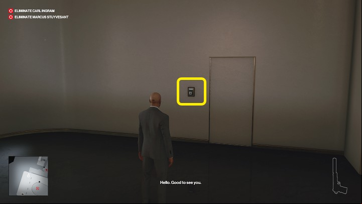 On the first floor (level 0), where the opening ceremony is underway, you will find a locked door that leads to the staff area (including the Kitchen and Meeting Room) - Hitman 3: List of all the codes to safes and electronic locks - Basics - Hitman 3 Guide